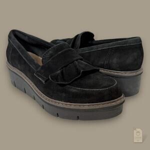 Clarks Black Suede Ruffle Loafers 6.5